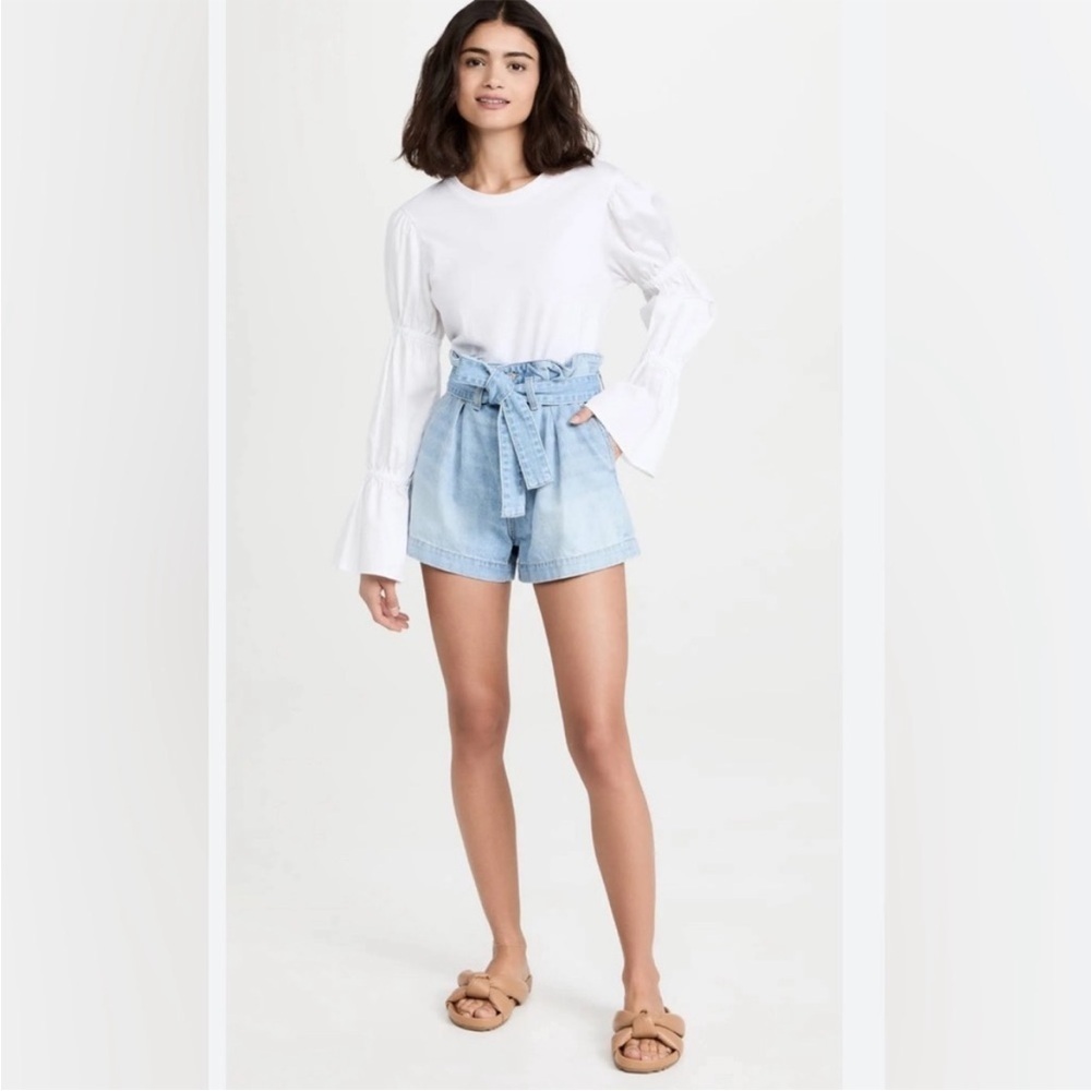 Veronica Beard Light Blue Paperbag Waist Denim Shorts